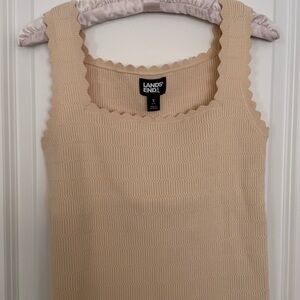 Lands' End Women's Beige Scalloped Tank Top